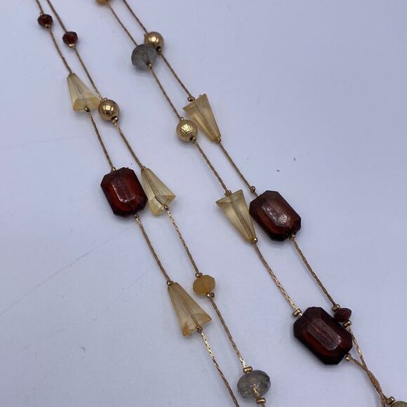 Vintage Women  31 Inch Double Strand Glass Geometric Shape Beads Chain Necklace - Picture 5 of 7